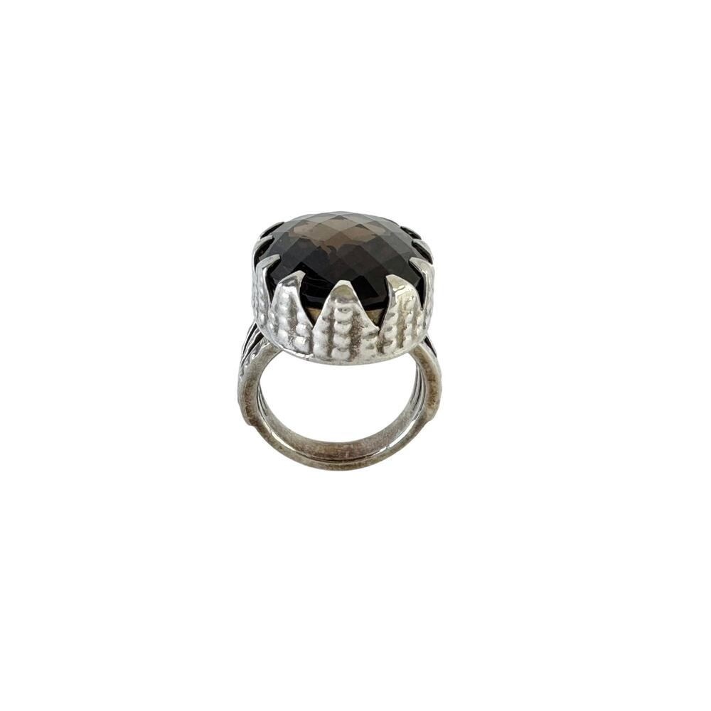Smokey Quartz Hand Forged Sterling Silver Ring US Size 6.75